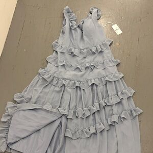 Chic Ruffled Light Blue/Gray Maxi Dress